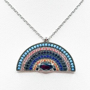 NWOT turquoise rainbow necklace 18 inch, solid silver